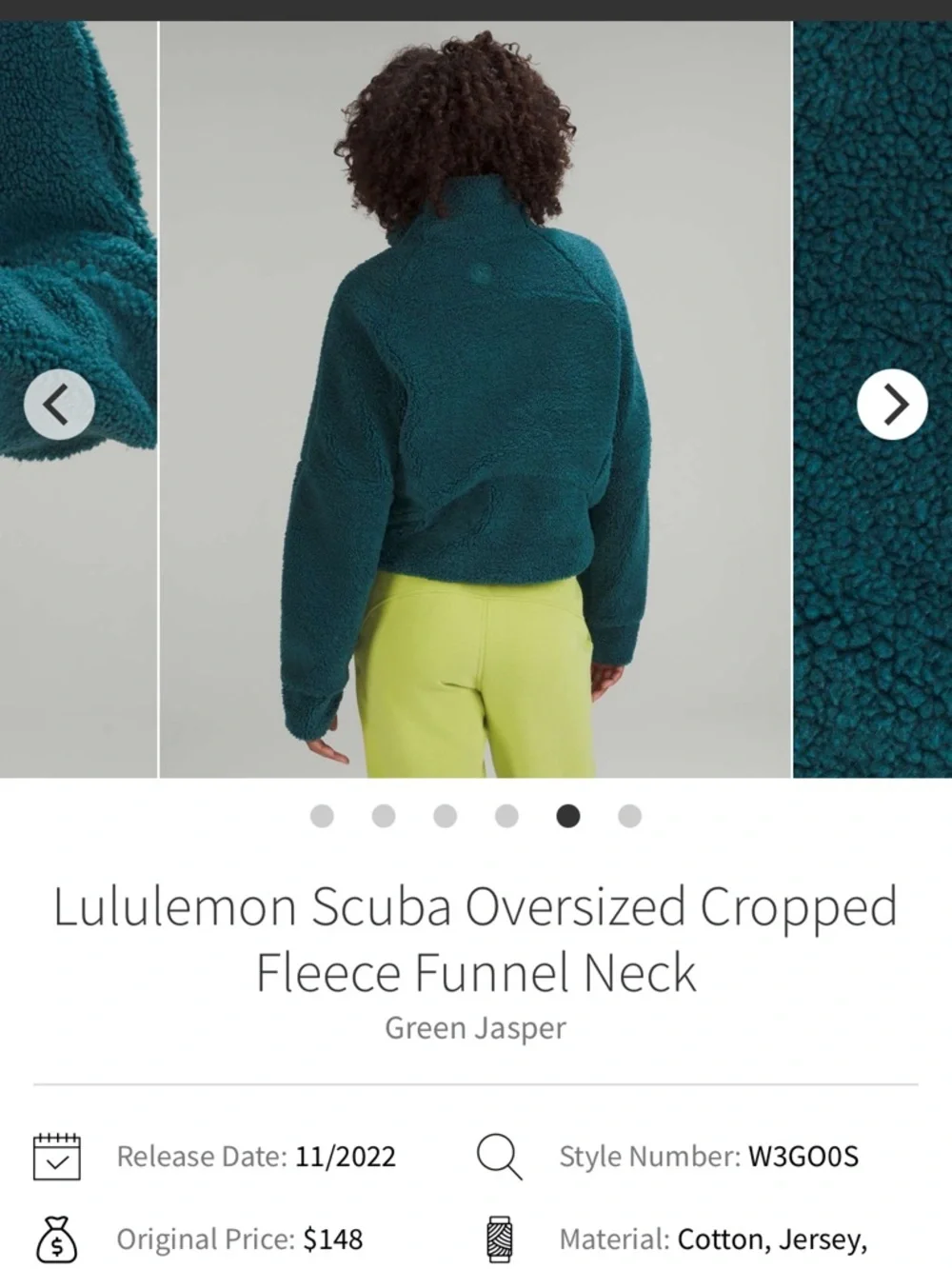 Lululemon Scuba Oversized Cropped Fleece Funnel Neck Green Jasper XL/XXL - Picture 13 of 13